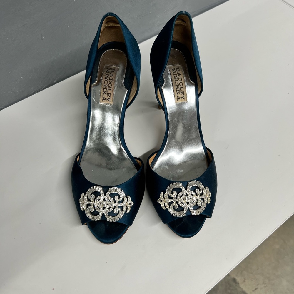 Badgley Mischka Blue Satin Embellished Heels